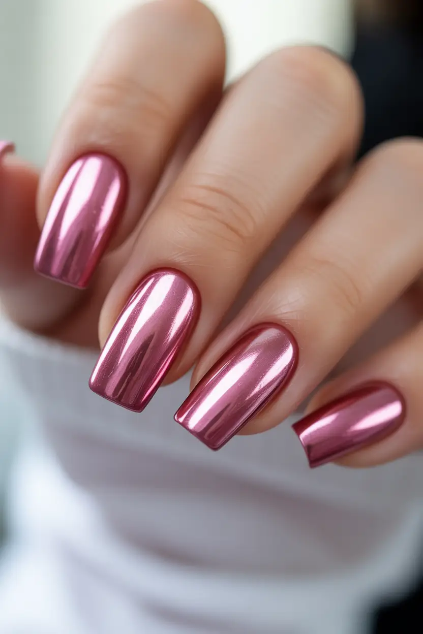 spring pink chrome nails Soft Rose Chrome Short Nails for Everyday Spring