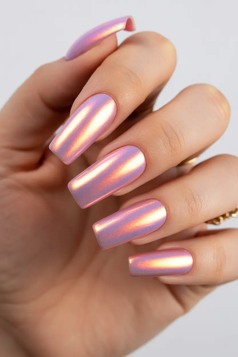 spring pink chrome nails Iridescent Jelly Chrome Pastel Nails