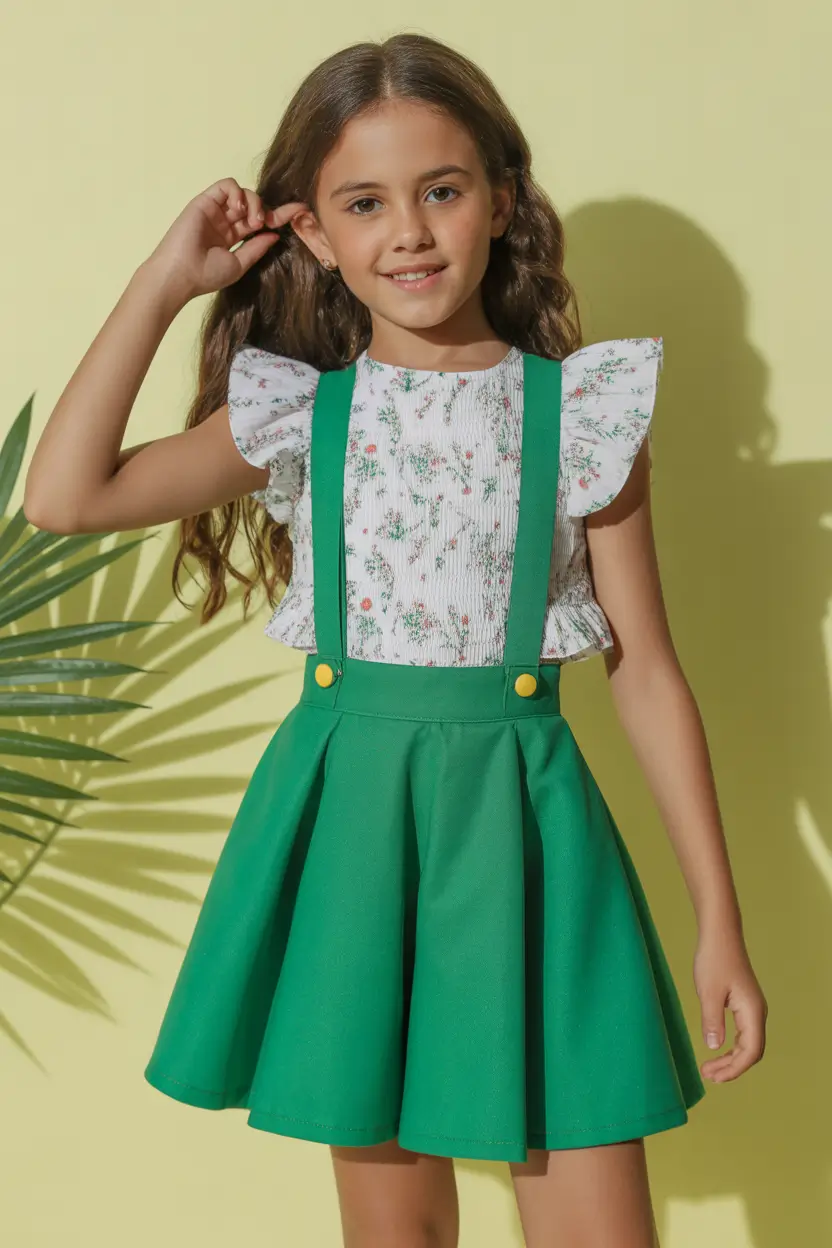 cute summer outfits for teens 2026 Green Skirt And Floral Top Playful Color Done Right