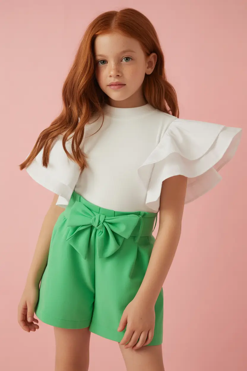 cute summer outfits for teens 2026 Structured White Top And Green Shorts Clean And Confident