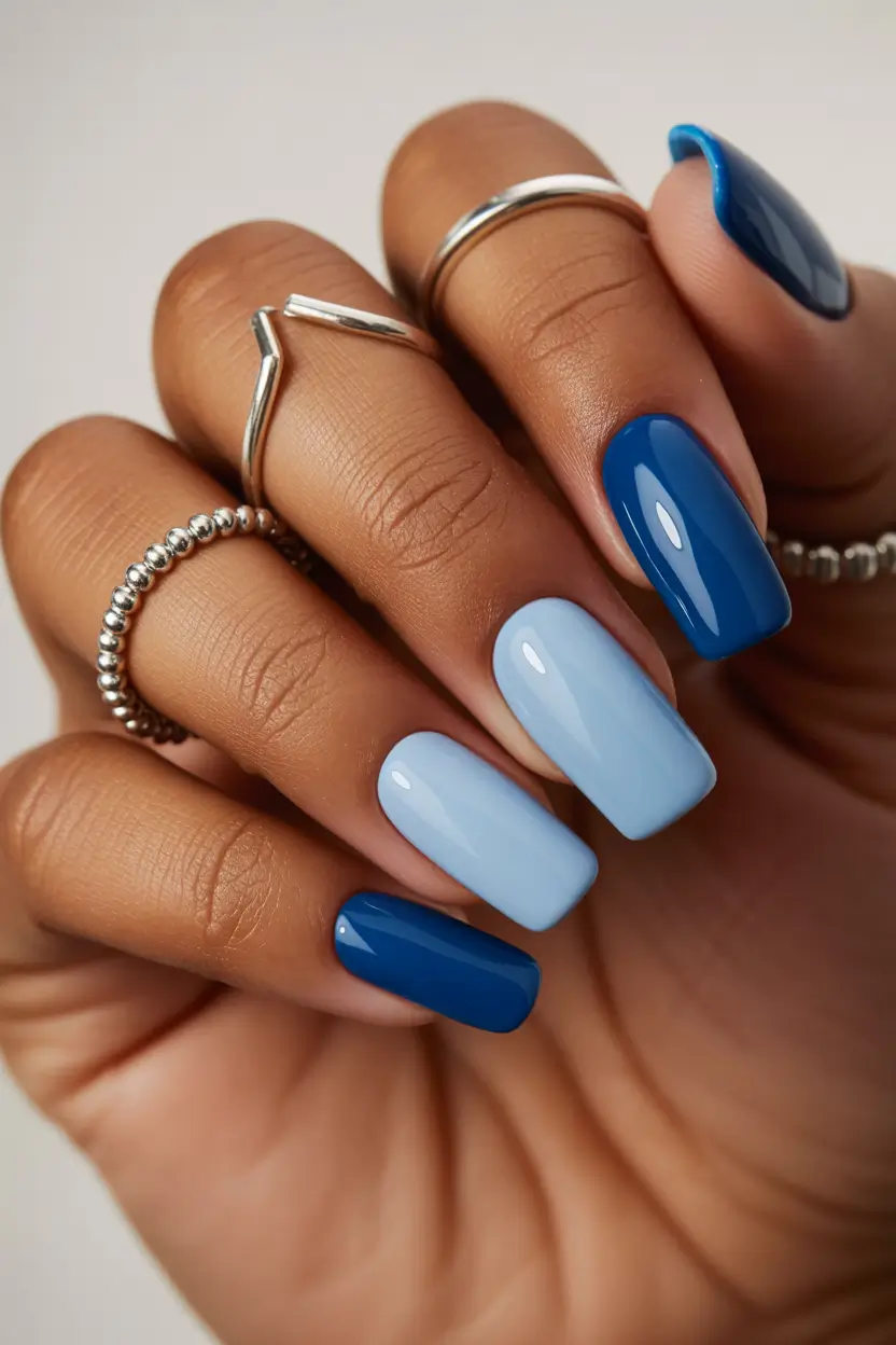 spring nails for tan skin Deep Ocean Blue Nails For Earthy Spring Contrast