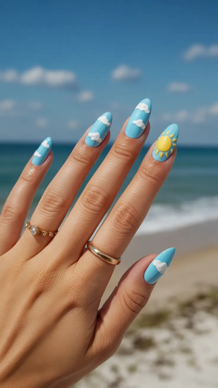 spring nails for tan skin Playful Sky And Sun Nail Art