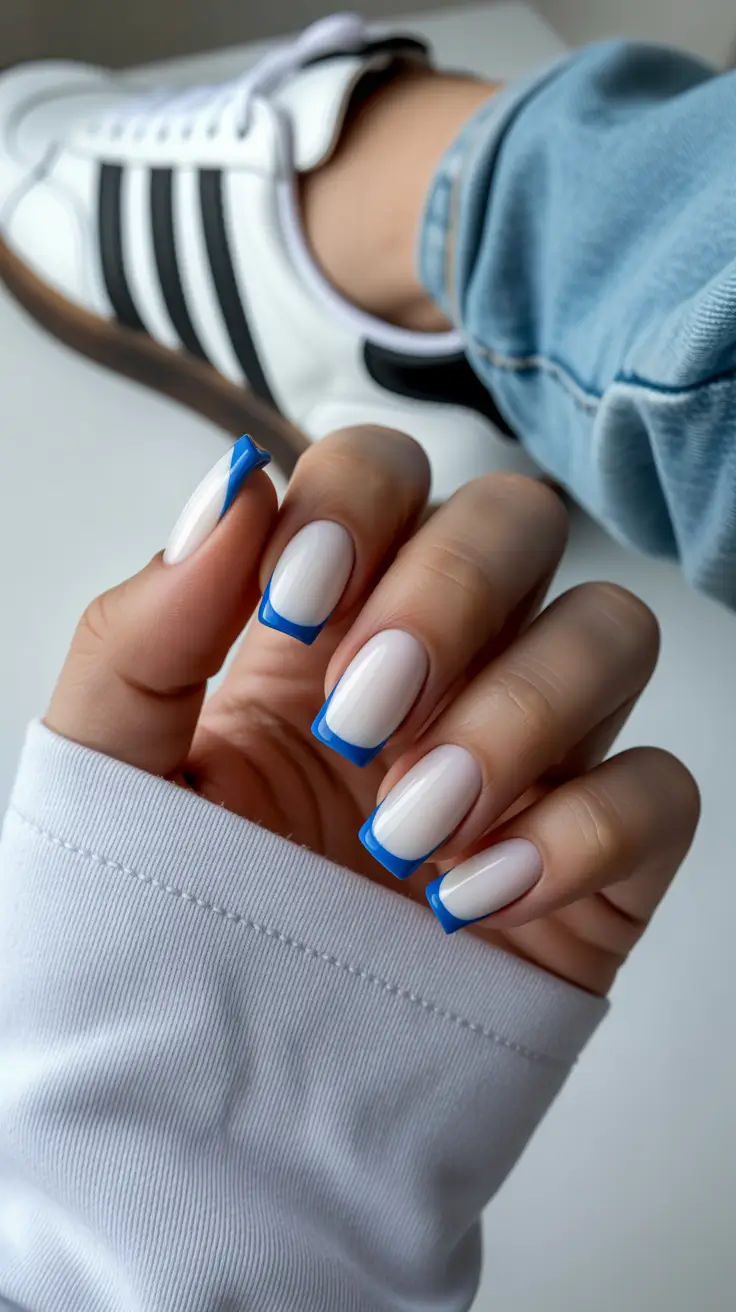 spring nails for tan skin Classic White And Blue French Contrast