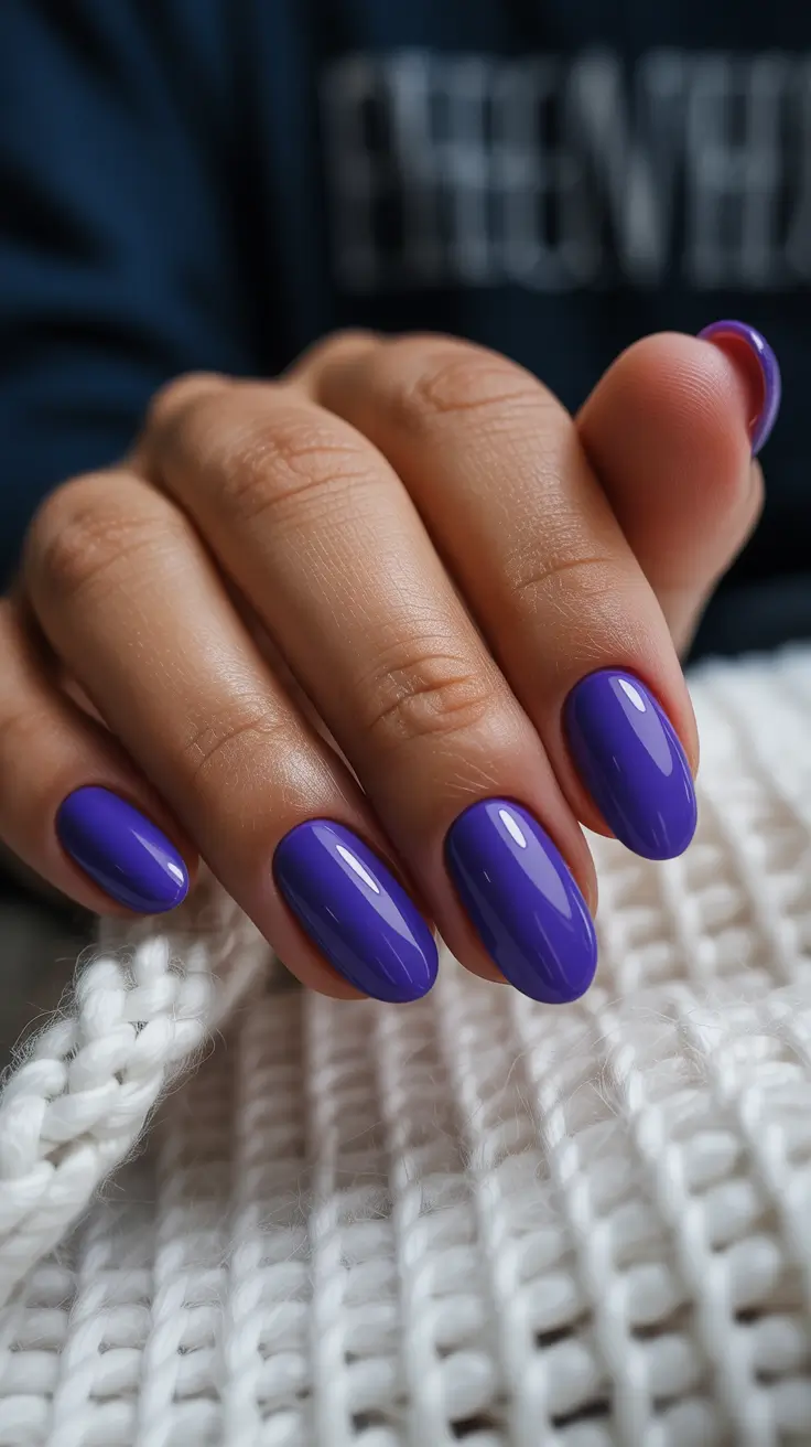 spring nails for tan skin Glossy Violet Almond Nails For Soft Color Contrast
