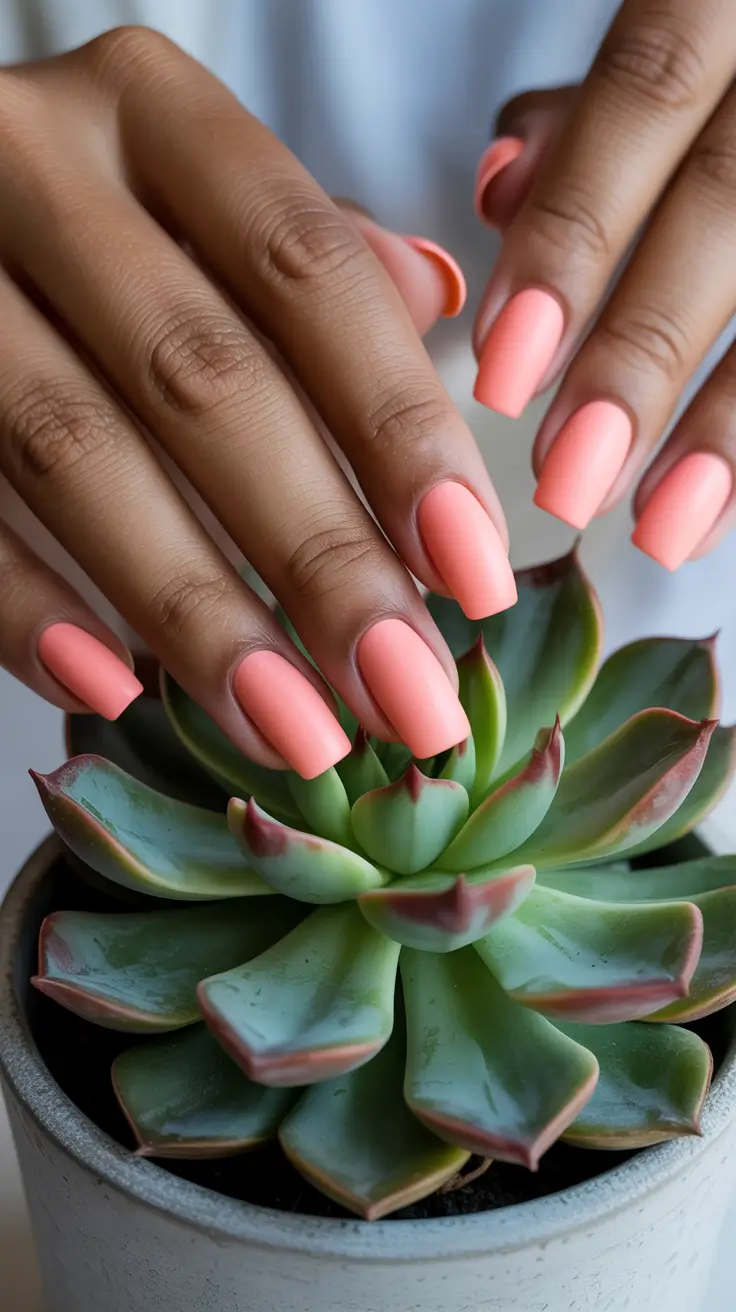 spring nails for tan skin Matte Peach Nails For A Soft Earthy Glow