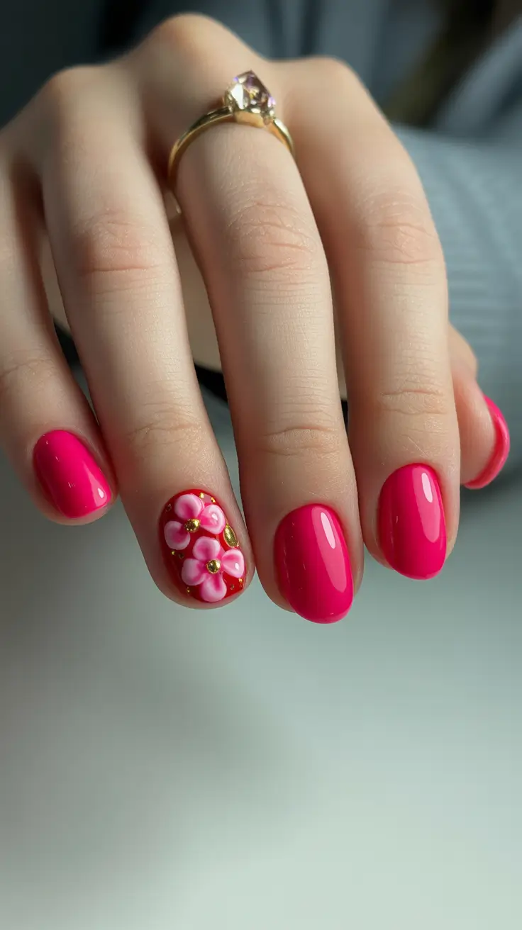 easter nails color ideas 2026 Elegant Pink Floral Accent Nails