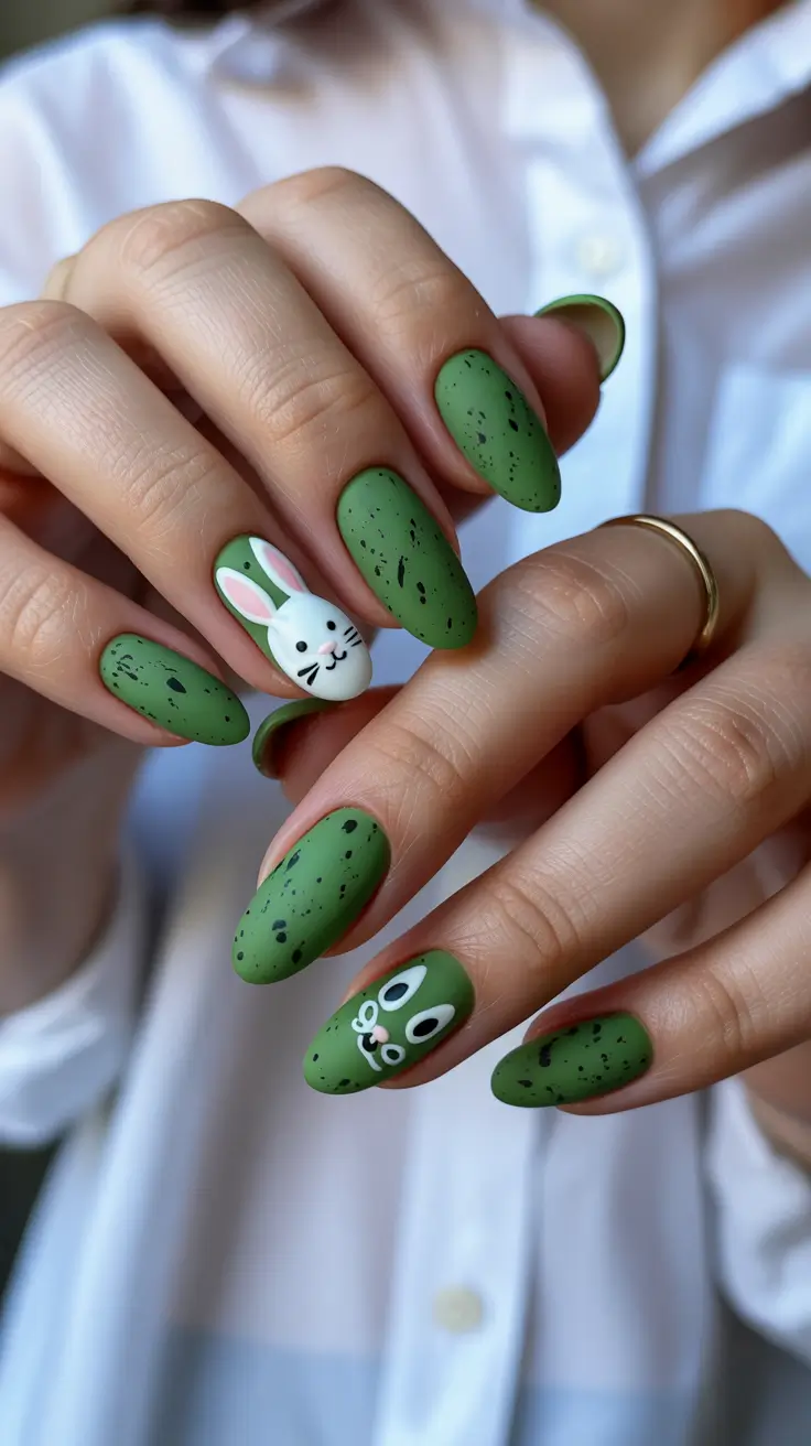 easter nails color ideas 2026 Speckled Green Easter Bunny Accent Nails
