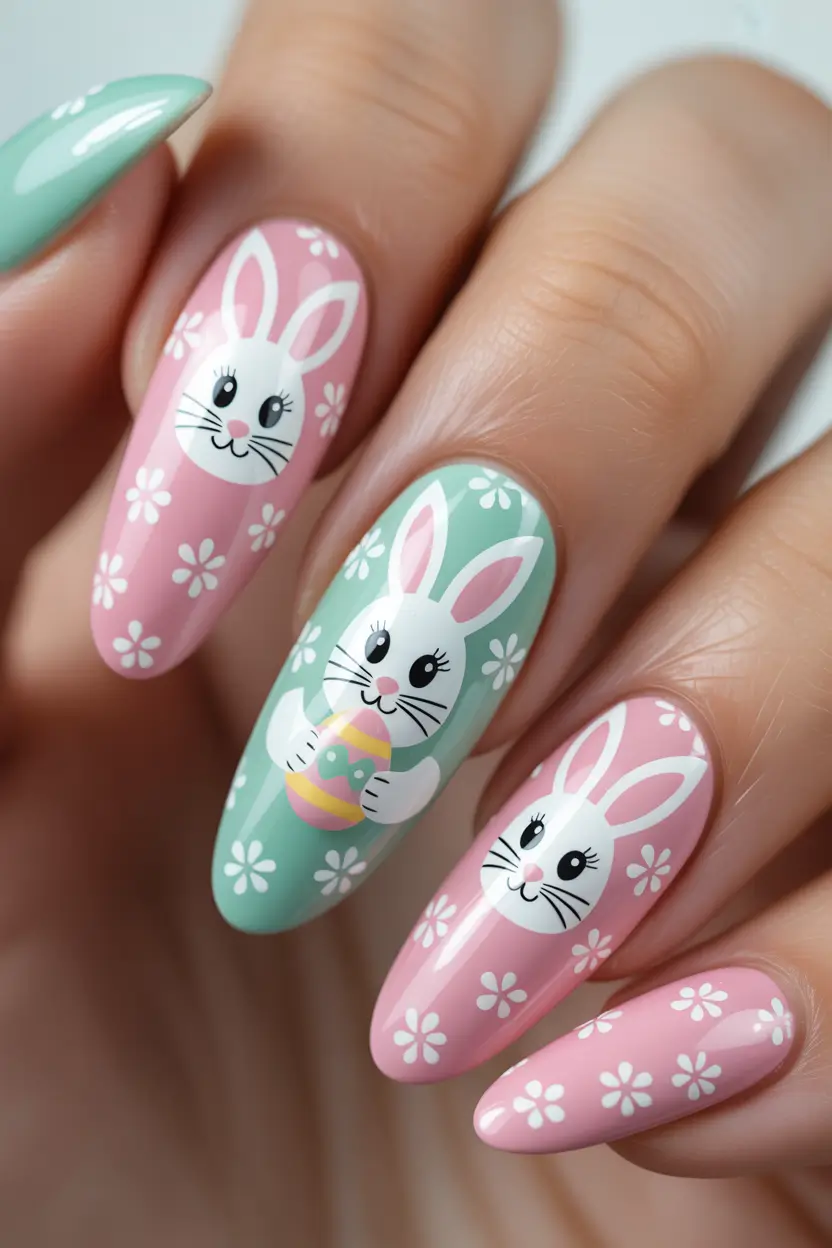 easter nails ideas 2026 Whimsical Easter Bunny Garden Nails