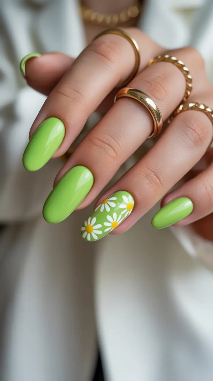 easter nails ideas 2026 Fresh Green Daisy Nails That Feel Like Early Spring