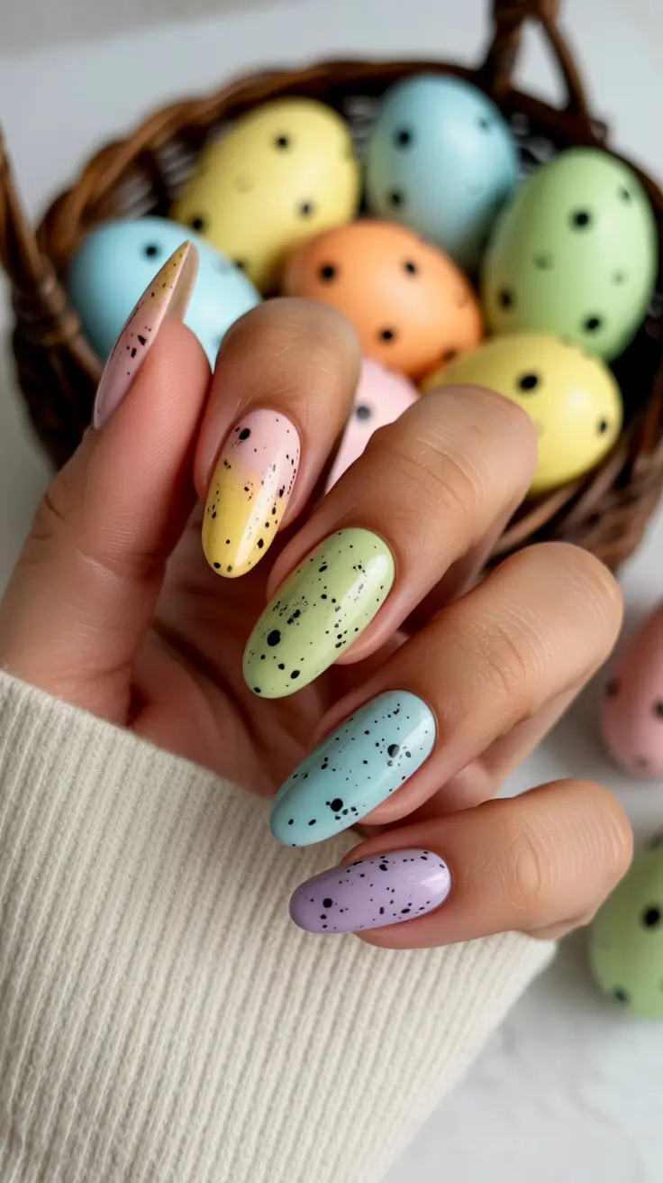 easter nails ideas 2026 Speckled Pastel Easter Egg Nails