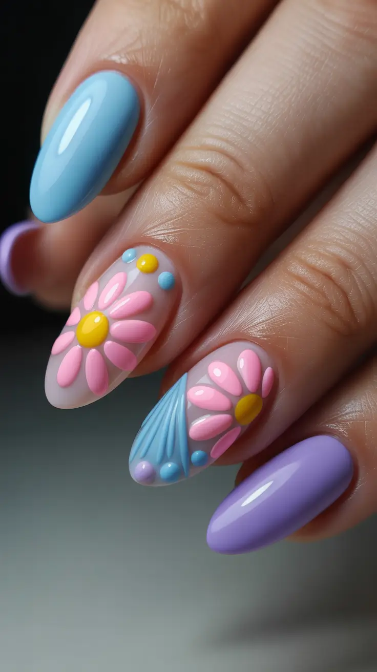 easter nails ideas 2026 Pastel Floral Garden Nails In Soft Spring Colors