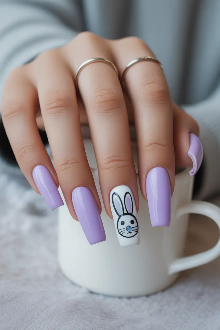 easter nails ideas 2026 Soft Lavender Bunny Accent Nails