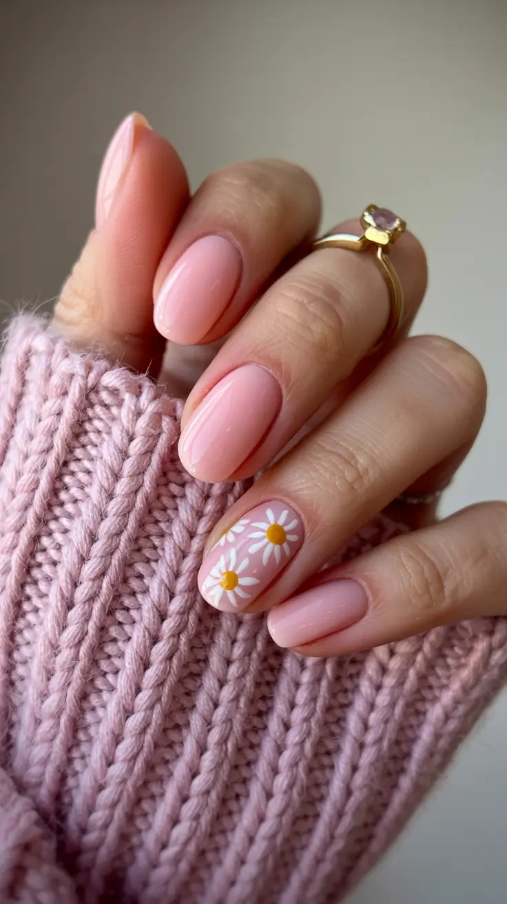 spring oval nails Soft Pink Daisy Nails For Timeless Spring Romance