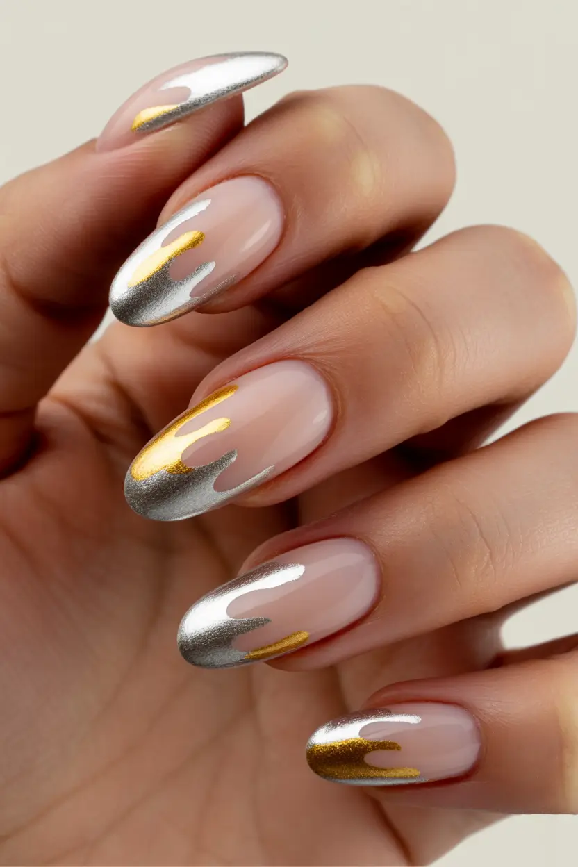 spring oval nails Molten Metallic French With Modern Chrome Flow