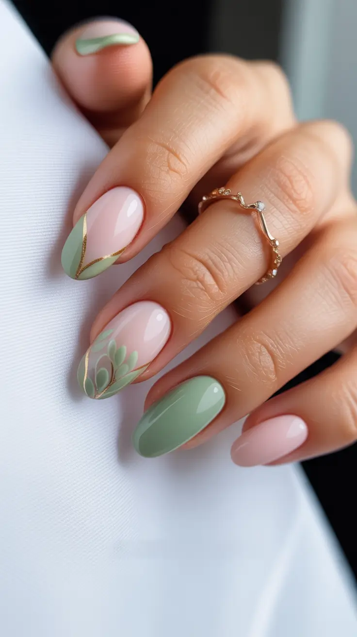 spring oval nails Modern Sage And Blush Spring Composition