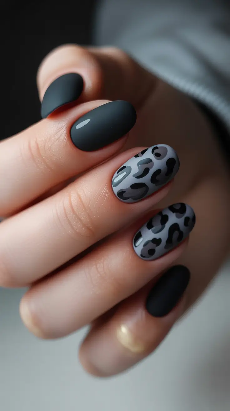spring oval nails Matte Monochrome With Modern Animal Accent