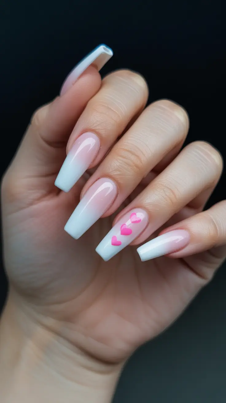 spring ballerina nails Soft Blush Ombre With Tiny Heart Accents