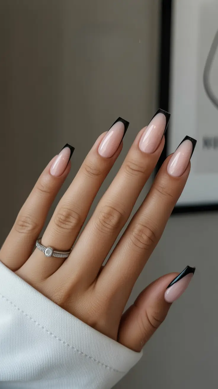 spring ballerina nails Classic Black French Ballerina Nails With a Minimalist Edge