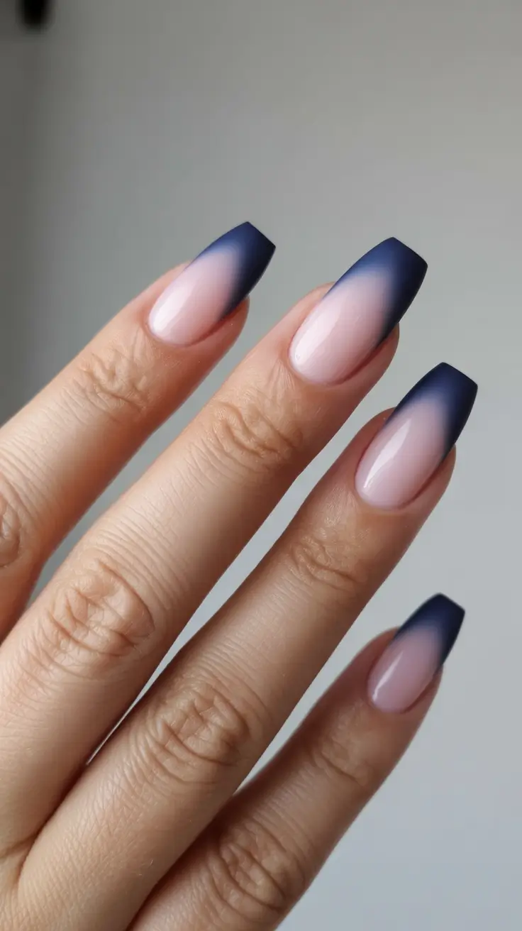 spring ballerina nails Midnight Blue Ombre Ballerina Nails for a Modern Gradient Look