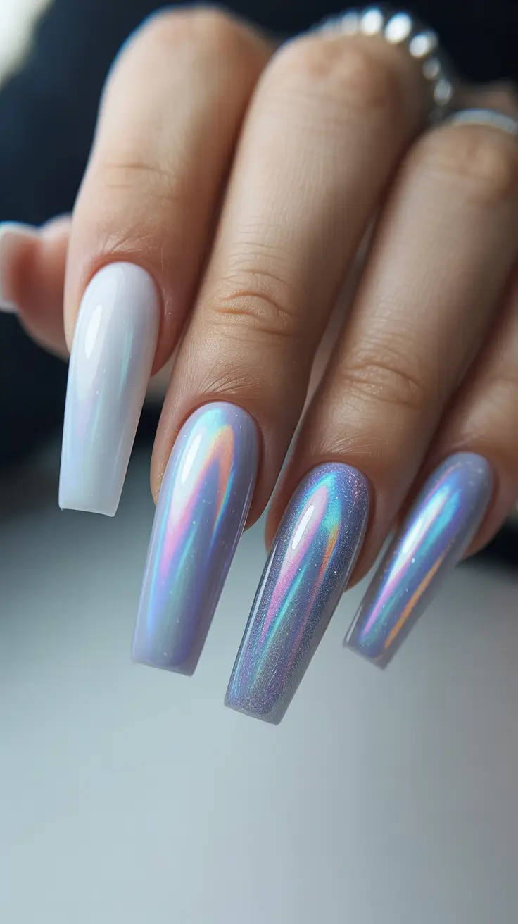 spring ballerina nails Holographic Lavender Chrome Ballerina Nails