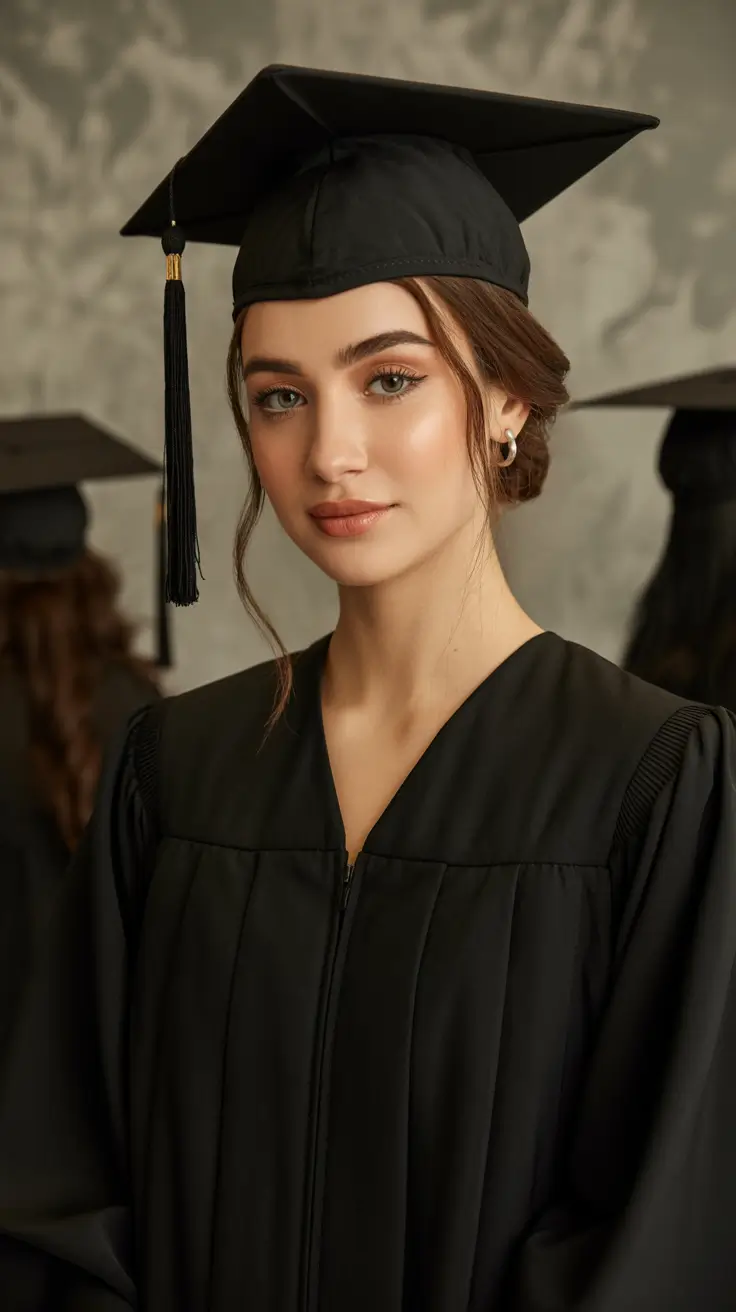 graduation hairstyles ideas 2026 Soft Graduation Waves With Classic Cap Elegance