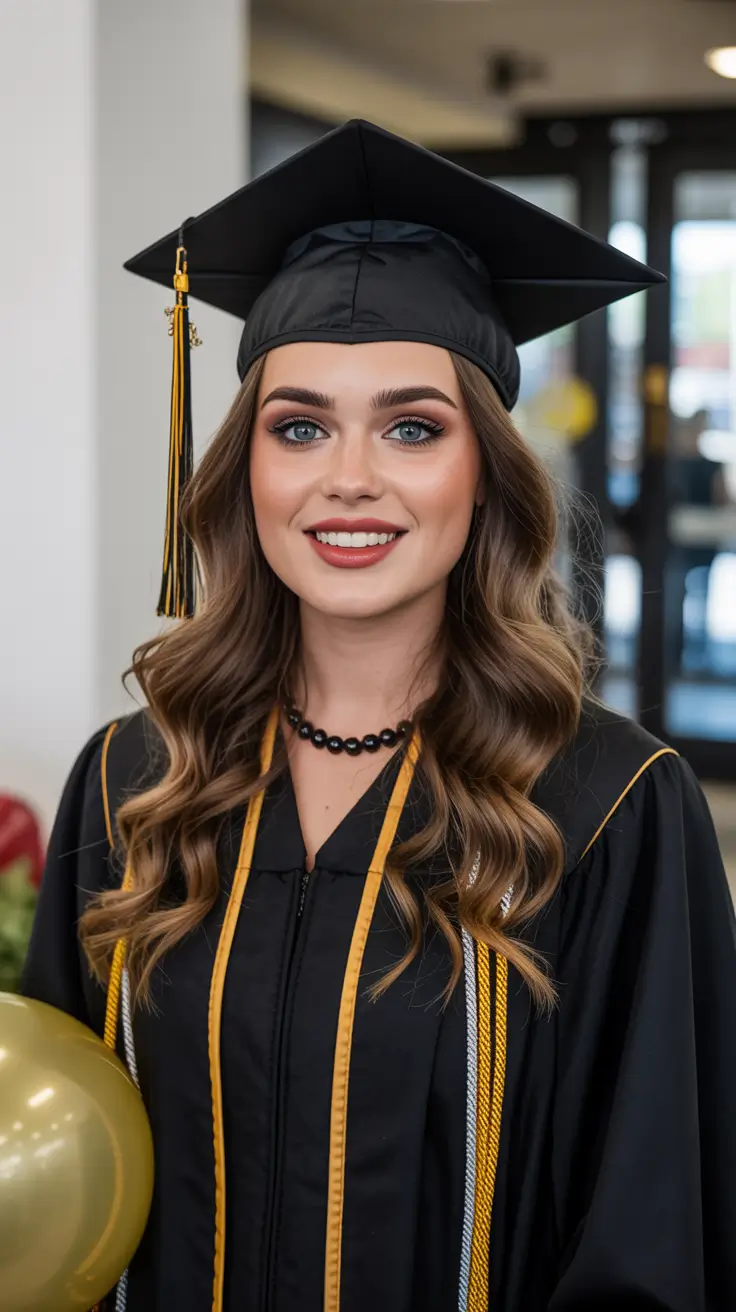 graduation hairstyles ideas 2026 Soft Glam Half Up Graduation Hairstyle