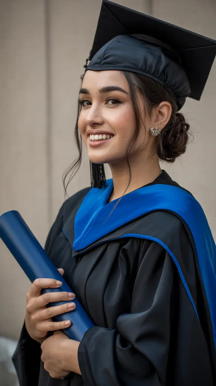 graduation hairstyles ideas 2026 Soft Graduation Low Bun With Face Framing Pieces