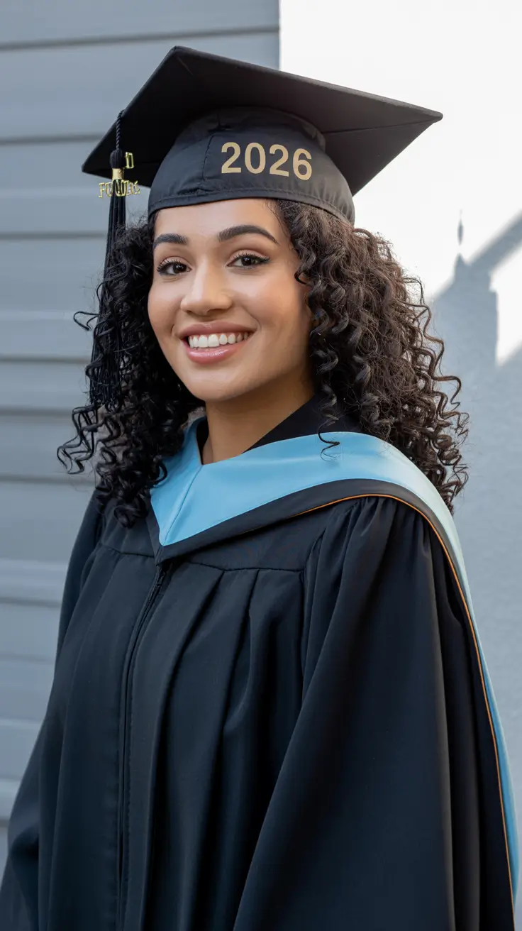 graduation hairstyles ideas 2026 Natural Curly Graduation Style With Cap