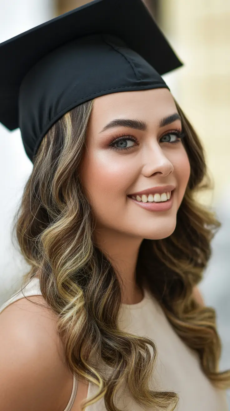 graduation hairstyles with cap ideas 2026 Dimensional Graduation Waves That Shine Under The Cap