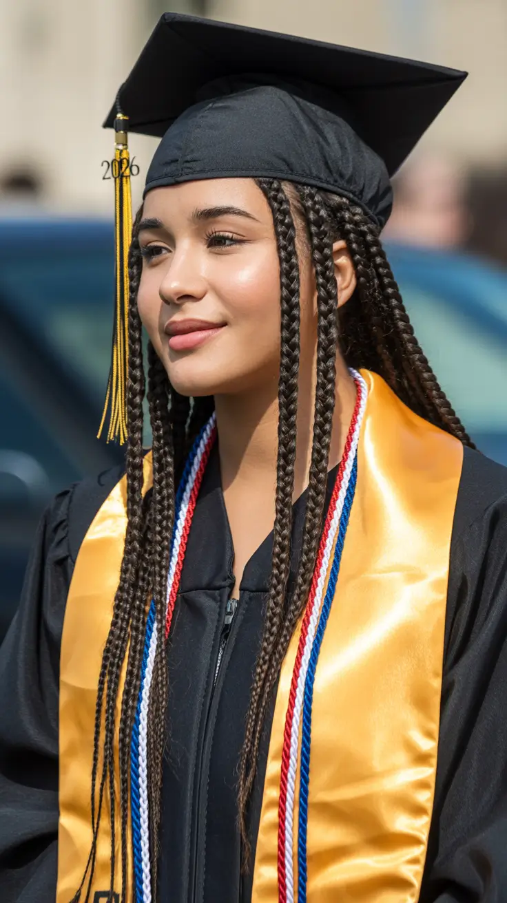 graduation hairstyles with cap ideas 2026 Protective Natural Hair Braids With Graduation Cap