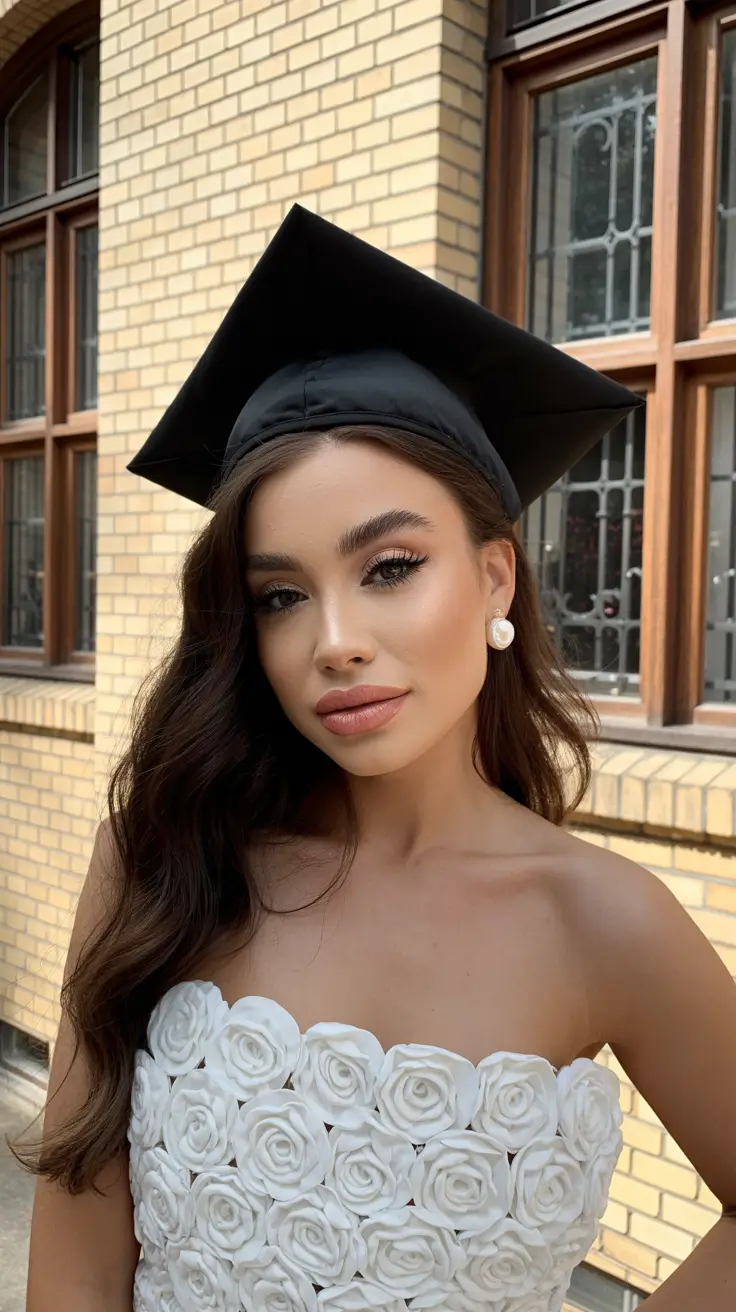 graduation hairstyles with cap ideas 2026 Side Swept Graduation Waves With Cap Black