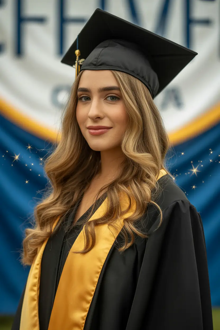 graduation hairstyles with cap ideas 2026 Dimensional Blonde Waves Graduation Style