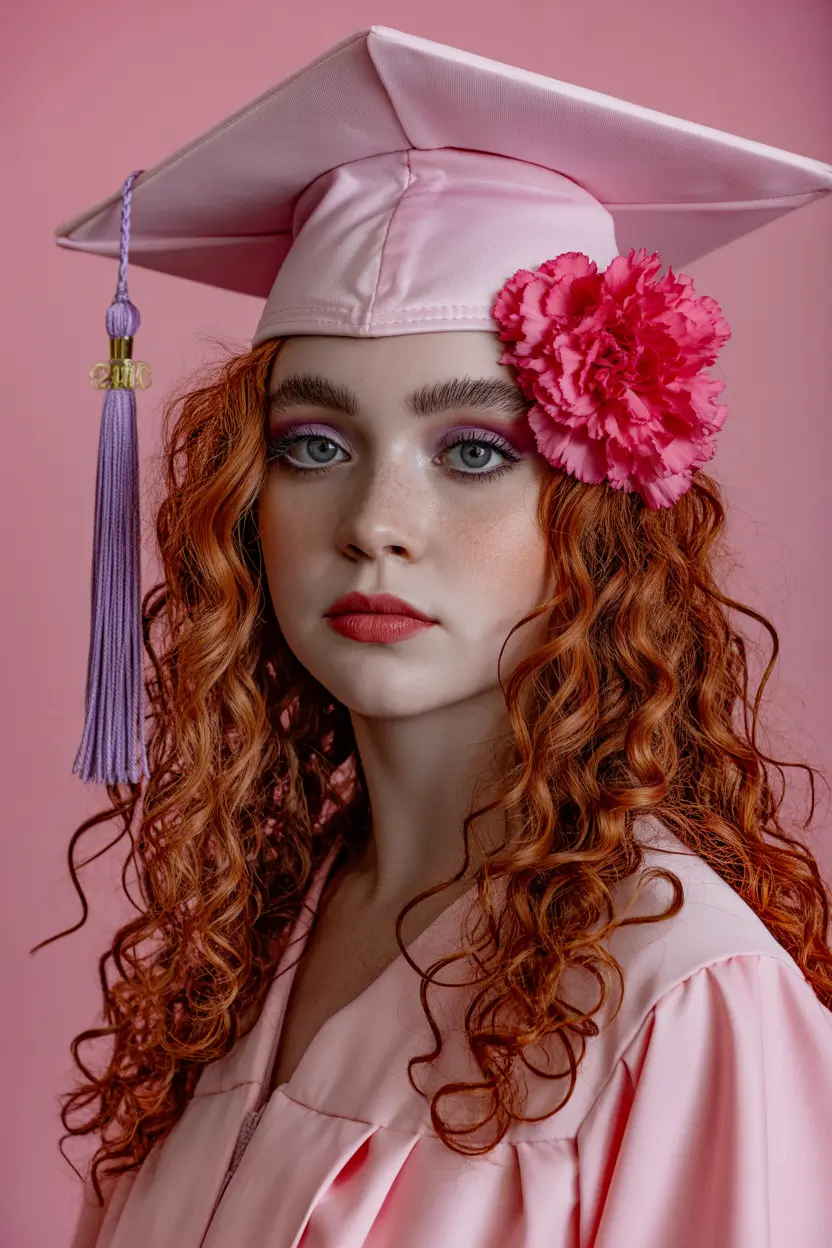 graduation hairstyles with cap ideas 2026 Voluminous Curly Hair Graduation Look