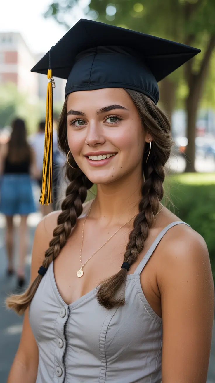 graduation hairstyles with cap ideas 2026 Braided Graduation Hairstyle With Cap