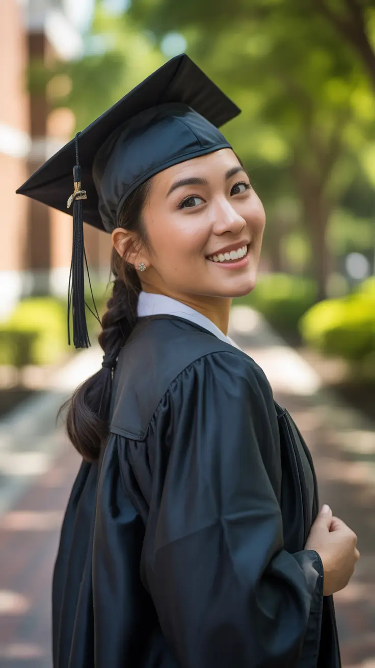 graduation hairstyles with cap ideas 2026 Sleek Low Ponytail Graduation Style