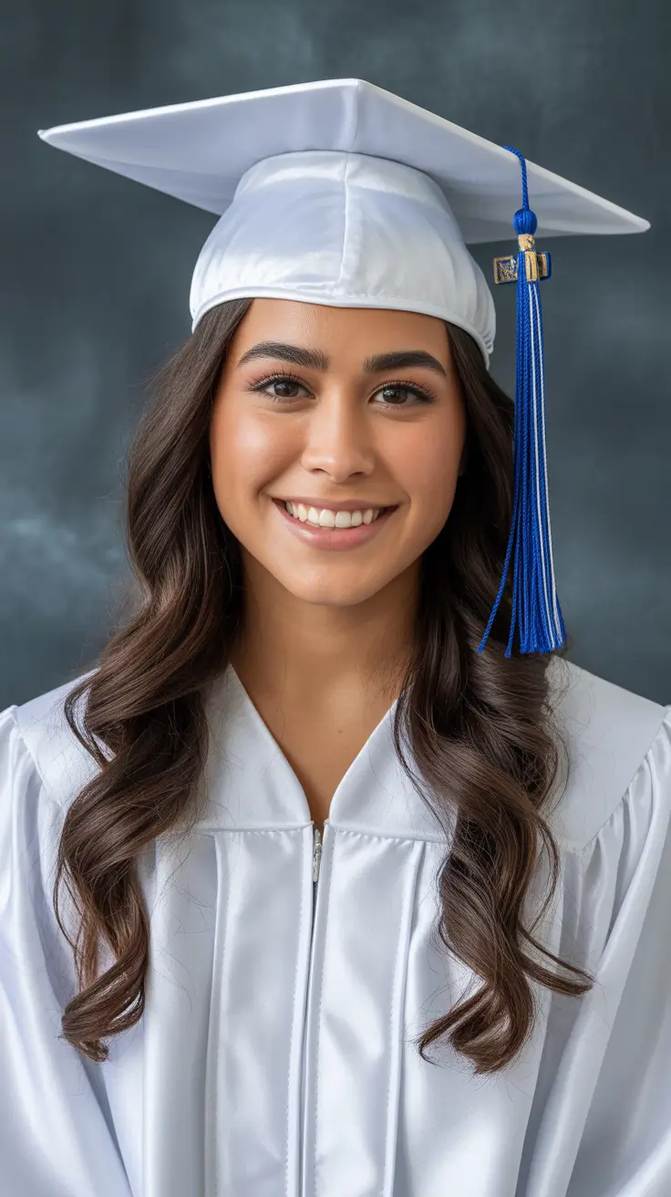 graduation hairstyles with cap ideas 2026 Soft Waves Graduation Hairstyle With Cap