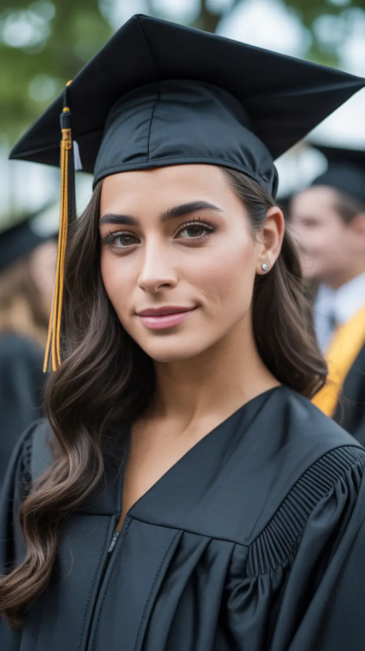 graduation hairstyles with cap ideas 2026 Side Swept Graduation Hair With Cap