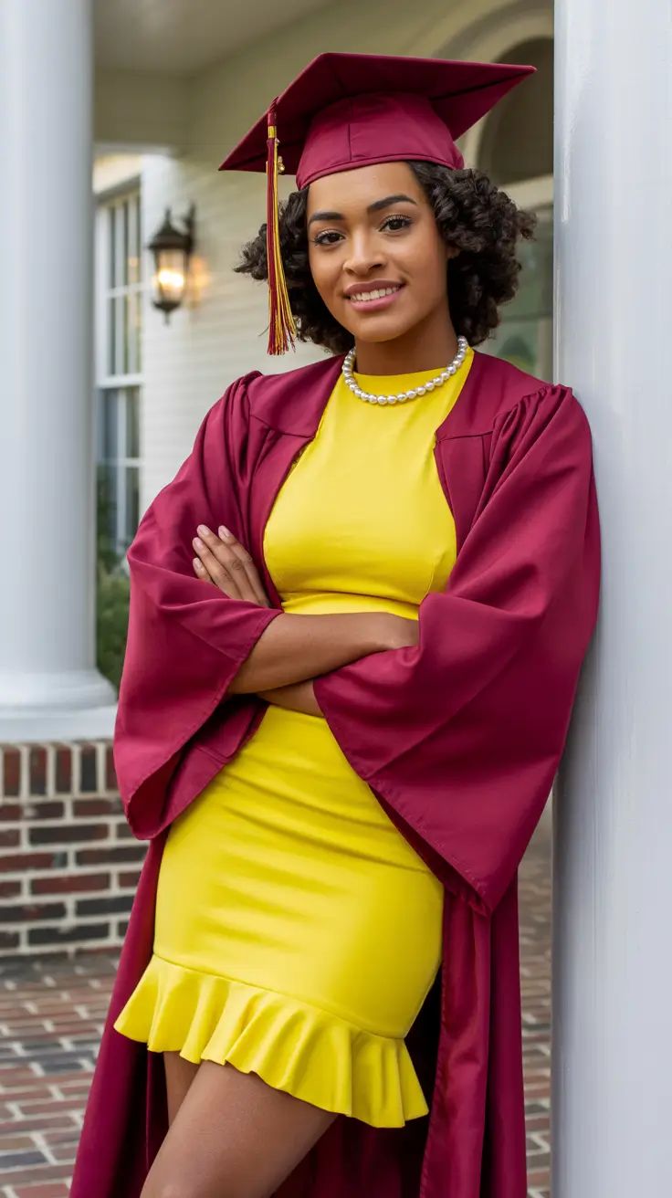 graduation look ideas 2026 Bright Yellow Graduation Dress With Playful Confidence