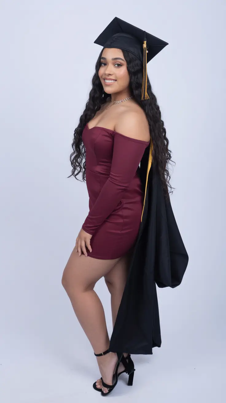 graduation look ideas 2026 Deep Burgundy Graduation Mini Dress With Evening Elegance