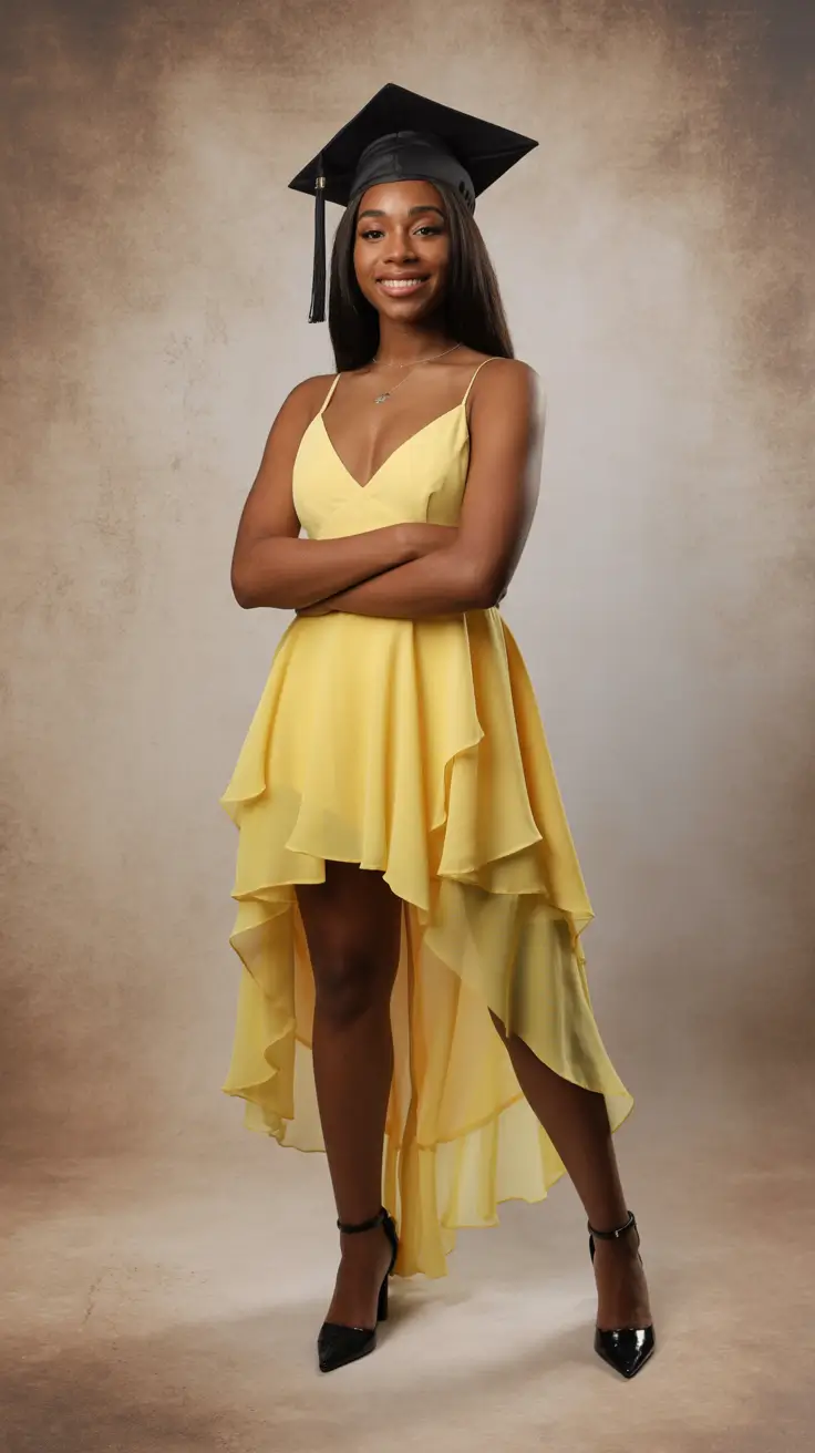 graduation look ideas 2026 Soft Yellow Graduation Dress With Flowing Romantic Layers