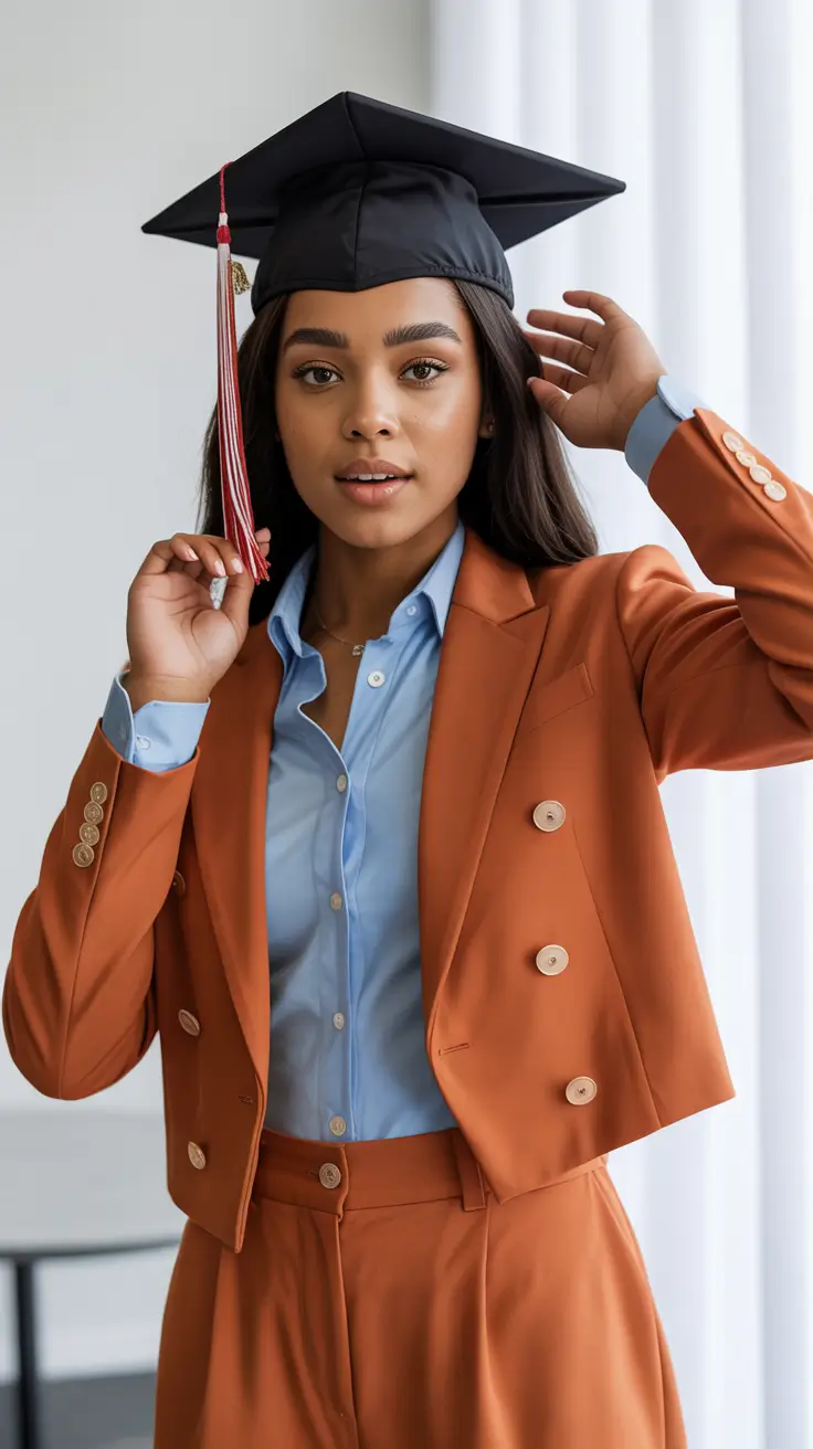graduation look ideas 2026 Modern Power Suit Graduation Look With Warm Tailoring
