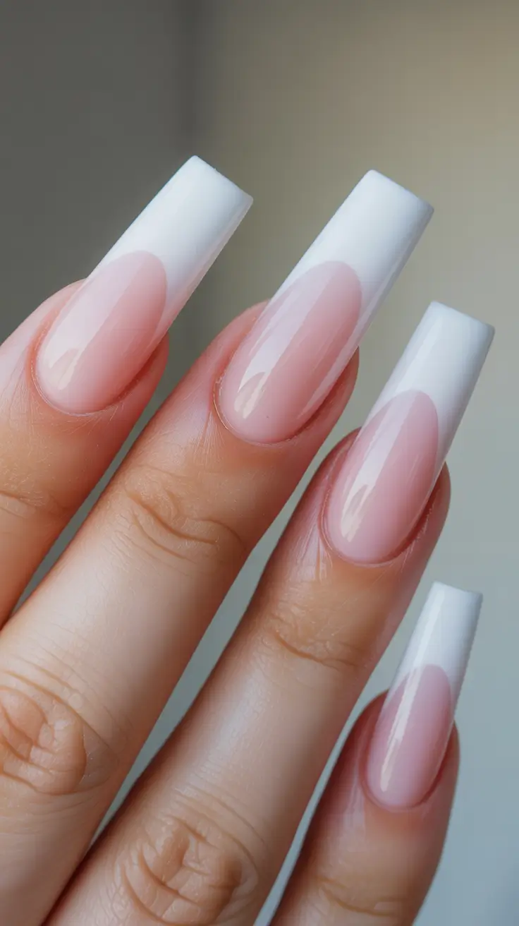 graduation nail color ideas 2026 Classic Soft French Graduation Nails With Glossy White Tips