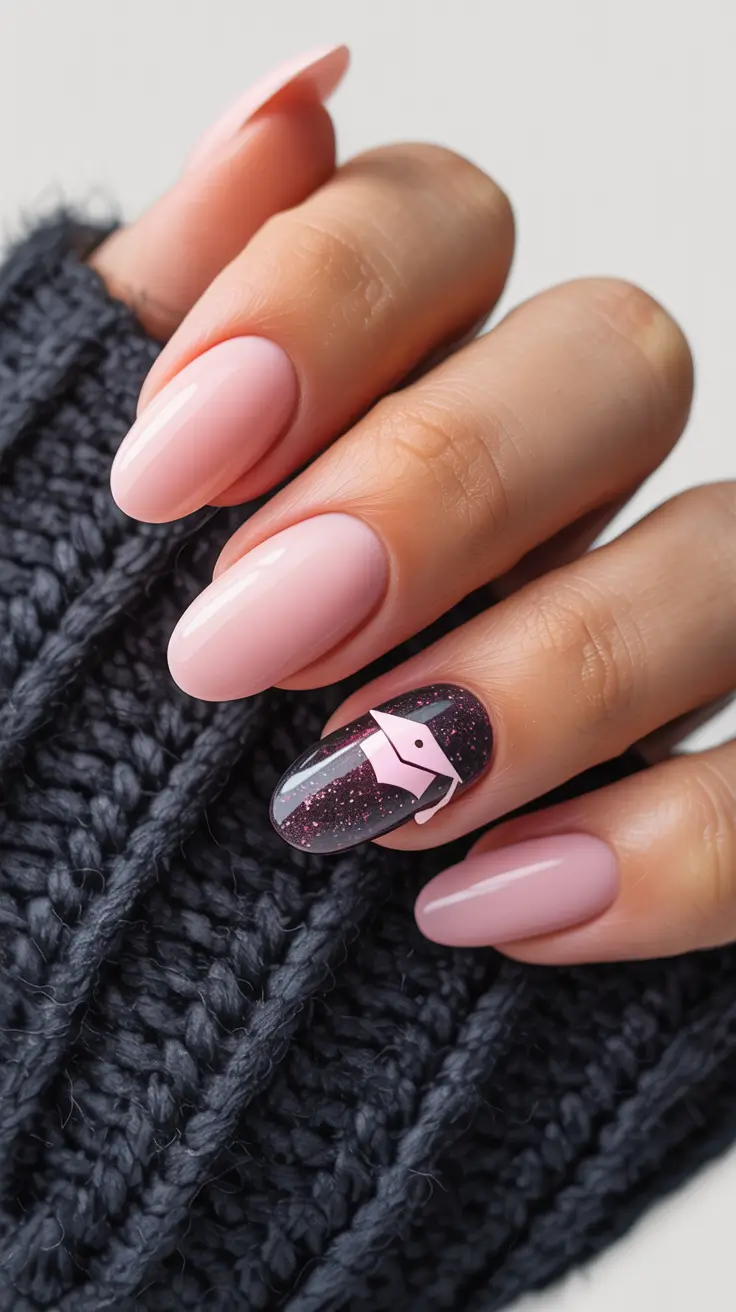 graduation nail color ideas 2026 Soft Pink Graduation Nails With Simple Glitter Accent