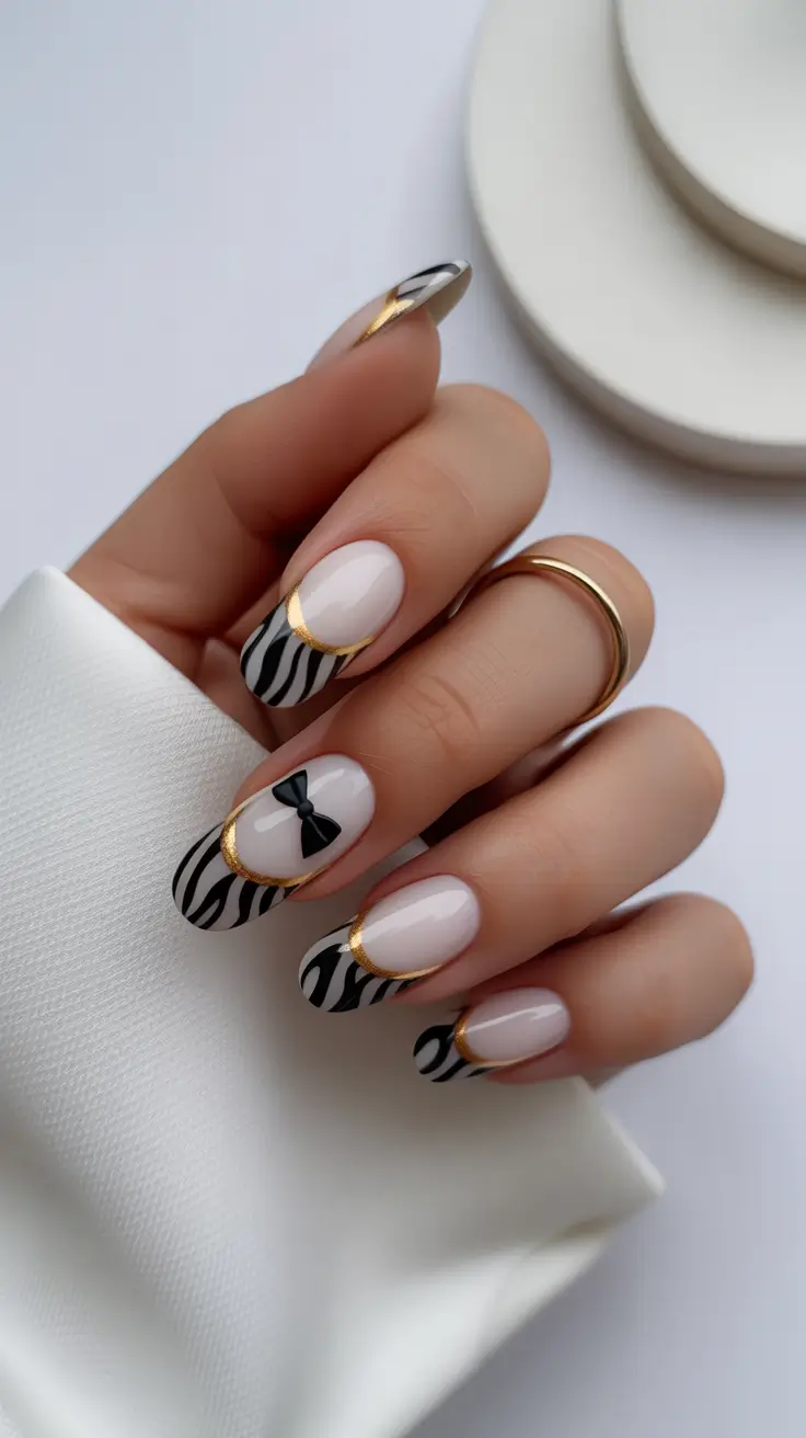 graduation nails ideas 2026 Black And Gold Zebra Accent Graduation Nails