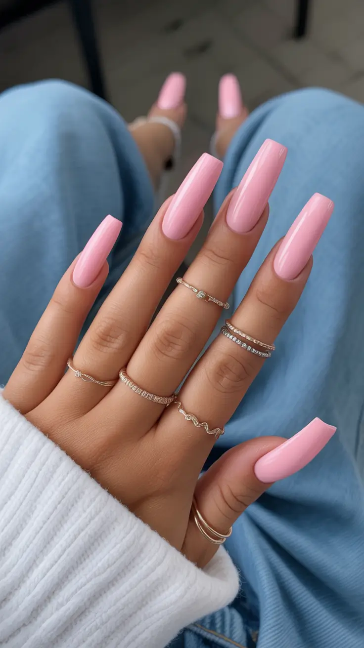 graduation nails ideas 2026 Glossy Baby Pink Graduation Nails