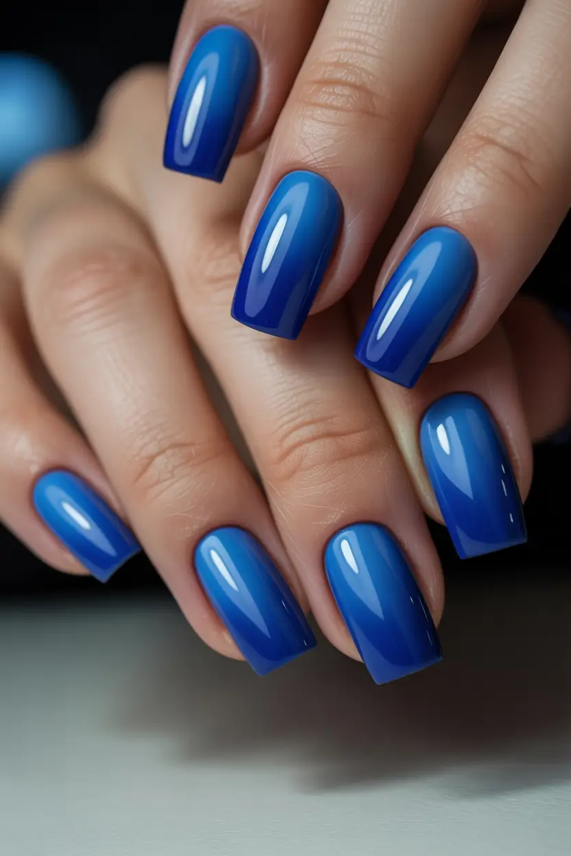 graduation nails ideas 2026 Deep Blue Glossy Graduation Nails