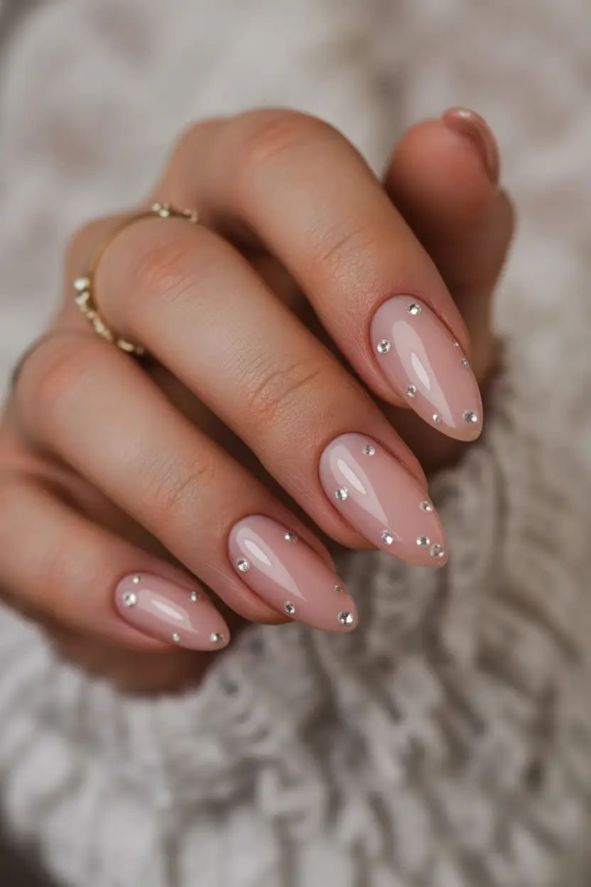 graduation nails ideas 2026 Nude Rhinestone Graduation Nails