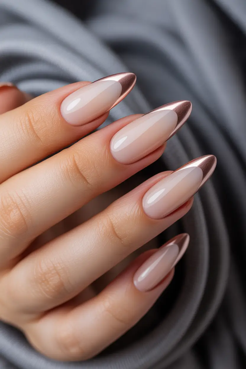 graduation nails ideas 2026 Rose Chrome French Graduation Nails