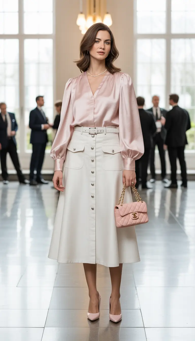 graduation outfit ideas for guest ideas 2026 Soft Pink Blouse and A Line Skirt That Feels Graceful