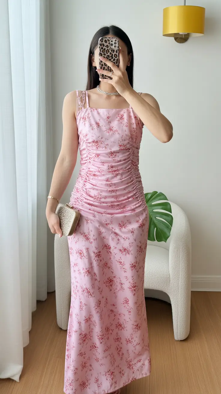 graduation outfit ideas for guest ideas 2026 Romantic Pink Ruched Dress That Feels Light And Playful